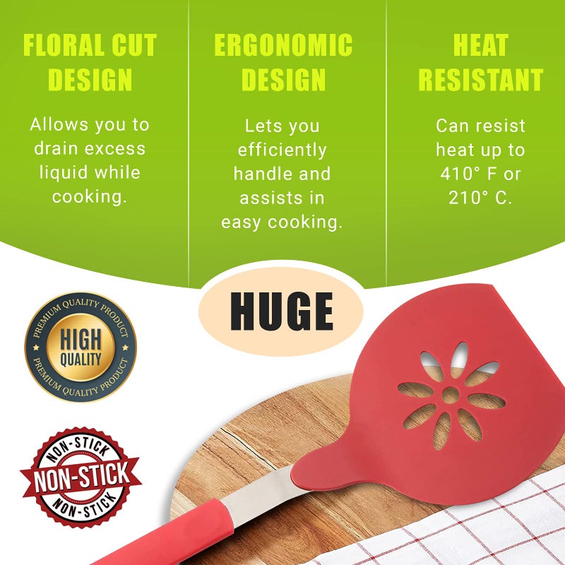 Homi Styles Jumbo Nylon Spatula, Non-Stick, and Dishwasher Safe - Ideal for Cooking, Flipping, and Serving, Great for Pancake Flipper, Egg Pancake Turner - 15 X 6.5 Inches Extra Large Spatula (Red) - Image 4